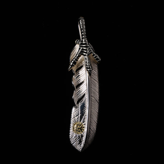 【原宿本店先行販売】銀爪太陽彫りK18メタル付きフェザーLL(左向き)68mmタイプ