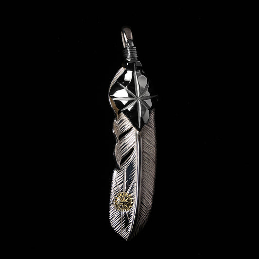 【原宿本店先行販売】 SV矢尻太陽彫りK18メタル付きフェザーLL(左向き)68mmタイプ