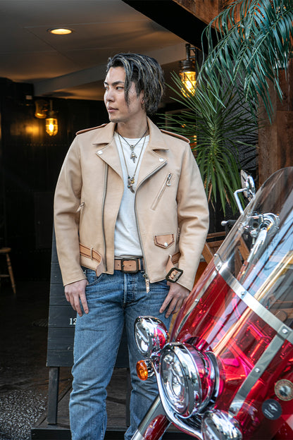 "NATIVE TOKYO STYLE" W RIDERS JKT NORMAL MODEL GOD SUNS×ATSU LEATHER WORKS(BEIGE)