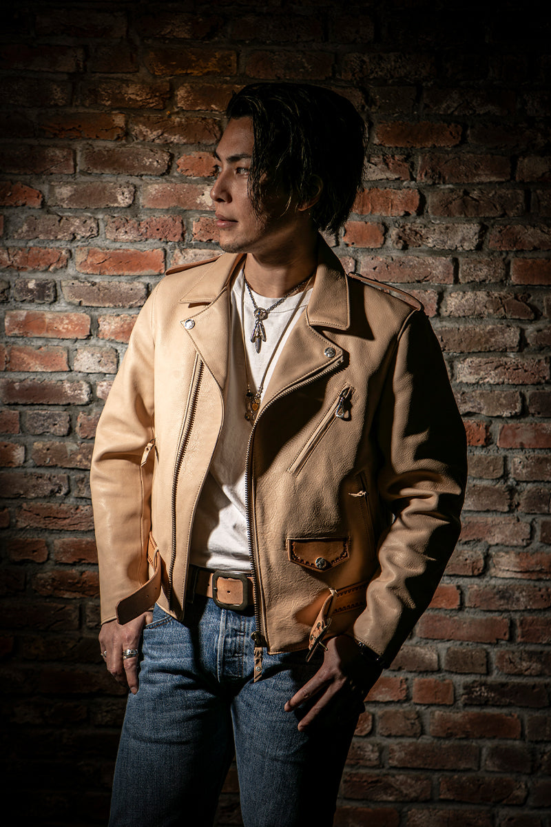 "NATIVE TOKYO STYLE" W RIDERS JKT NORMAL MODEL GOD SUNS×ATSU LEATHER WORKS(BEIGE)