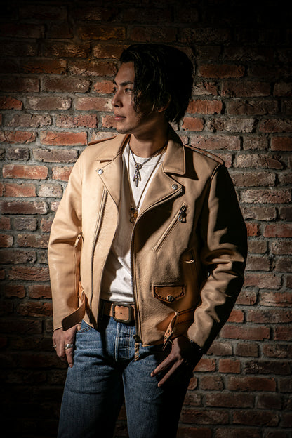 "NATIVE TOKYO STYLE" W RIDERS JKT NORMAL MODEL GOD SUNS×ATSU LEATHER WORKS(BEIGE)