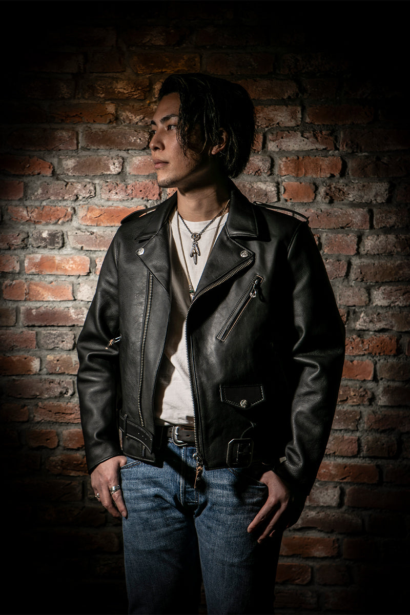 "NATIVE TOKYO STYLE" W RIDERS JKT NORMAL MODEL GOD SUNS×ATSU LEATHER WORKS(BLACK)