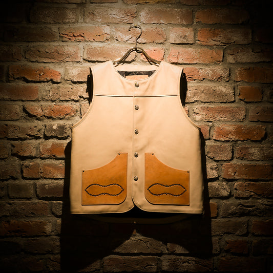 "NATIVE TOKYO STYLE" LEATHER VEST NORMAL MODEL GOD SUNS×ATSU LEATHER WORKS(BEIGE)