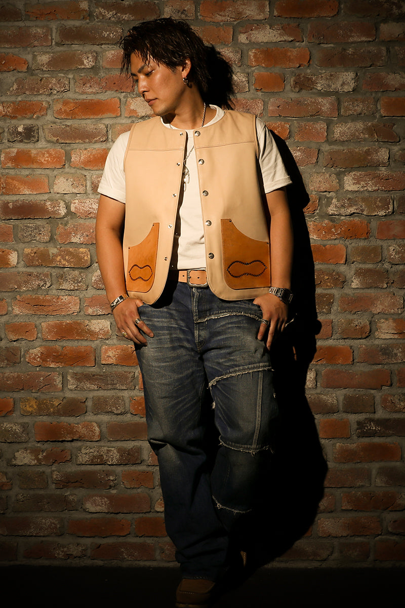 "NATIVE TOKYO STYLE" LEATHER VEST NORMAL MODEL GOD SUNS×ATSU LEATHER WORKS(BEIGE)