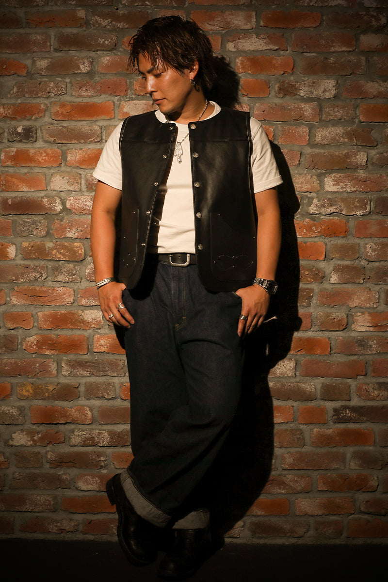 "NATIVE TOKYO STYLE" LEATHER VEST NORMAL MODEL GOD SUNS×ATSU LEATHER WORKS(BLACK)