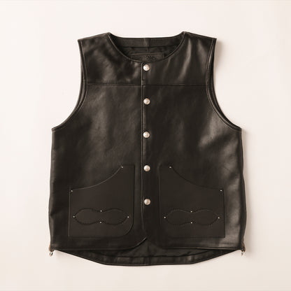 "NATIVE TOKYO STYLE" LEATHER VEST NORMAL MODEL GOD SUNS×ATSU LEATHER WORKS(BLACK)
