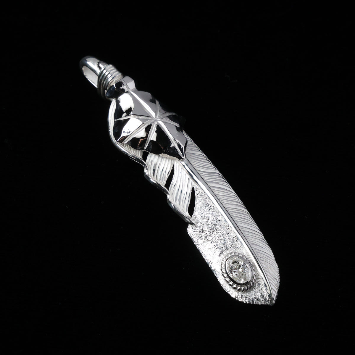 特大PT矢尻フェザープラチナ縄"ラボグラウンダイヤモンド"(左向き)ダイヤモンド-ダスト加工