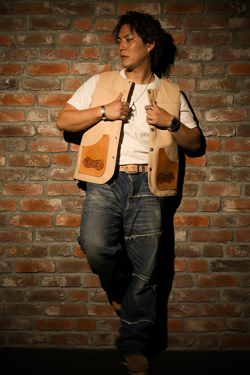 "NATIVE TOKYO STYLE" LEATHER VEST SP MODEL GOD SUNS×ATSU LEATHER WORKS(BEIGE)