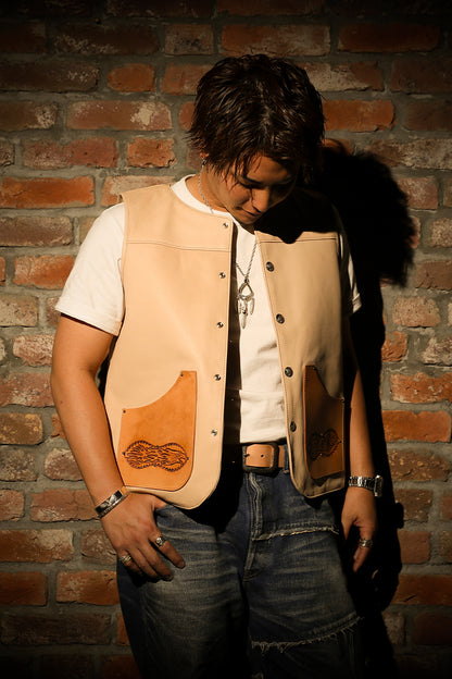 "NATIVE TOKYO STYLE" LEATHER VEST SP MODEL GOD SUNS×ATSU LEATHER WORKS(BEIGE)
