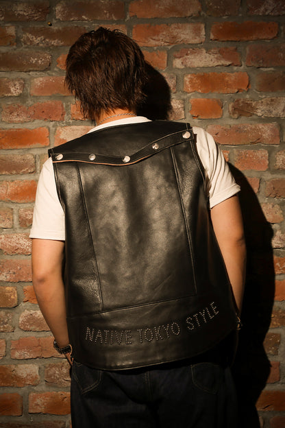 "NATIVE TOKYO STYLE" LEATHER VEST SP MODEL GOD SUNS×ATSU LEATHER WORKS(BLACK)