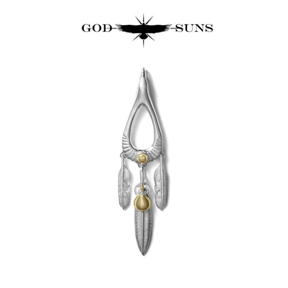 イーグル×サンバースト三点吊りフェザートップ(印台 K18 太陽彫りメタル付き) 雌鷲モデル