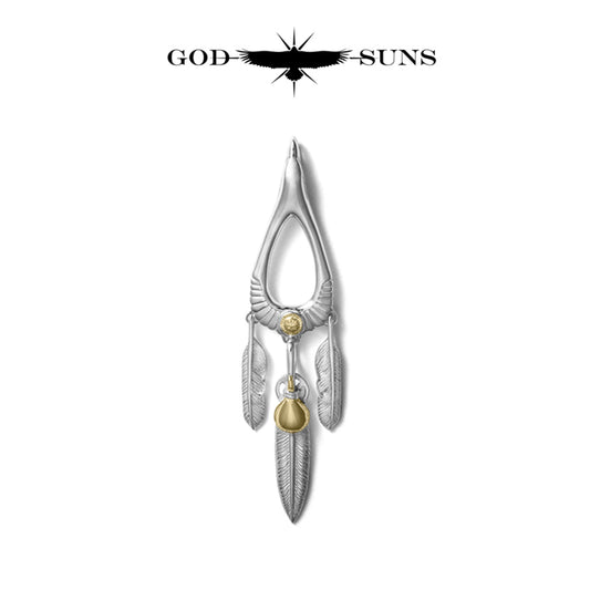 イーグル×サンバースト三点吊りフェザートップ(印台 K18 太陽彫りメタル付き) 雌鷲モデル